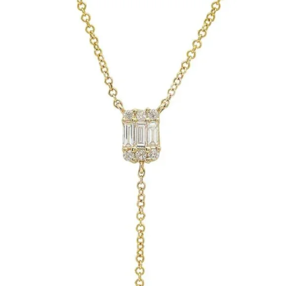 ⭐️14K Rose Gold⭐️Diamond Lariat Necklace - Picture 2 of 12